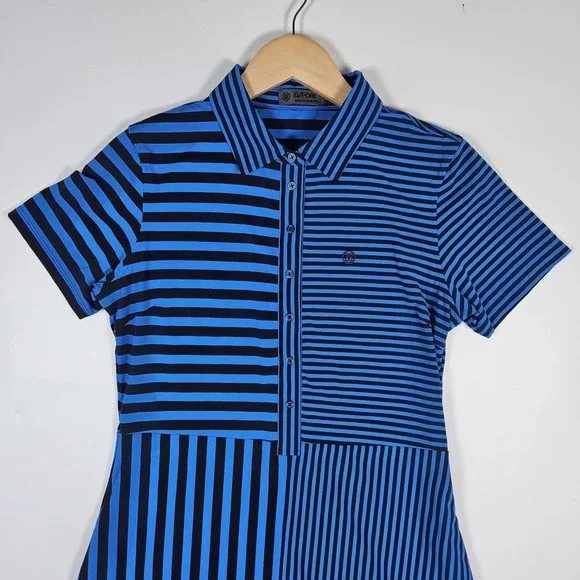 G/FORE Womens Golf Dress Blue Navy Striped Short Sleeve Polo Performance Small s - Picture 2 of 8